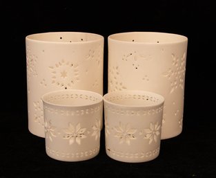 Crate & Barrel Bone China Snowflake Votive And Candle Holders