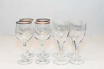 Glass Wine Glasses (4) Gold Rim And (4) Chardonnay