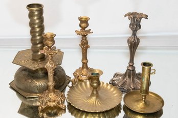 Lot Of Baroque Victorian Brass And Iron Candlesticks