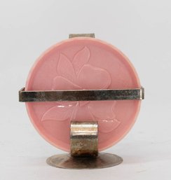 Vintage Coaster Caddy With Pink Plastic Flower Coasters