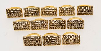 Set Of 12 Gold Toned Quilted Embellished Rectangle Napkin Holders