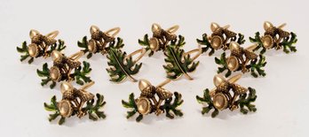 Set Of 12 Fall Pinecones And Leaves Gold Toned And Acrylic Napkin Rings