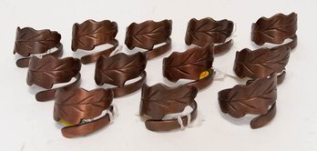 Set Of 12 Copper Finish Metal Leaf Napkin Rings New With Tags