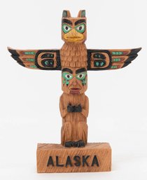 5' Carved Wooden Totem Pole Alaska Souvenir