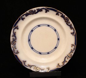 Antique Blue And White Hand Painted Plate With Gold Scrolling