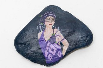 Hand Painted Rock Flapper Girl