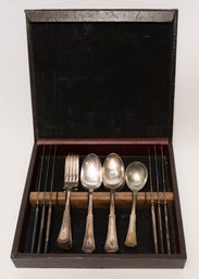1881 Rogers A1 Monogrammed Greek Key Design Silver Plate Flatware With Box