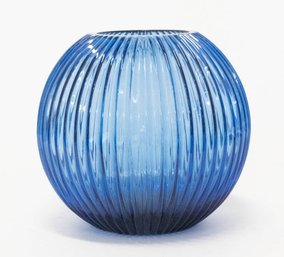 6.5' Imperial Glass Midnight Blue Ribbed Globe Vase