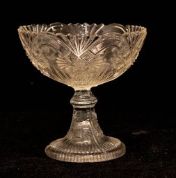 Vintage Pressed Glass Diamonds And Fan Design Compote