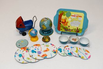 Vintage Child's Tin Toys Including Winnie The Pooh Tea Set