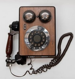 Vintage Oak Electric Rotary Dial Wall Telephone
