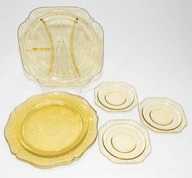 1930s Federal Glass Madrid Amber Depression Glass Plates