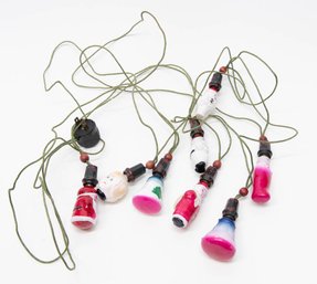 1940s Milk Glass Strand Of Holiday Lights Including Santa, Bells And Snowmen WORKS