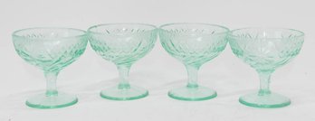 1930s Floral & Diamond Band Green Depression Sherbet Glasses (4) *Glows*