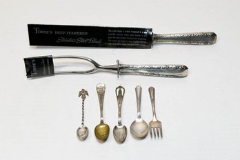 Towle's Deep Tempered Stainless Carving Set And Souvenir Spoons