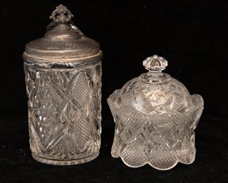 Crystal And Glass Lidded Vanity Jars