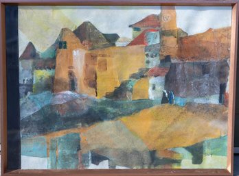 Decoupage City Landscape Watercolor Signed.