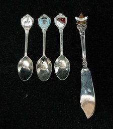 3' Souvenir Spoons And Knife Including Canada, Utah, Nevada And Colorado