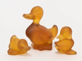 Fostoria Frosted Amber Duck Family