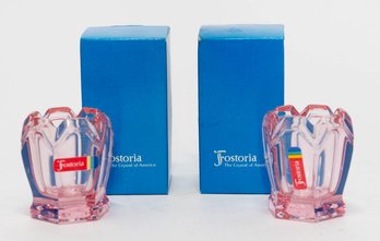 1980 Fostoria Glass Pink Toothpick Holders With Original Boxes