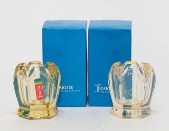 1981 Fostoria Glass Yellow And Gold Toothpick Holders With Original Boxes