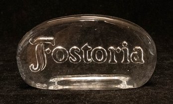 Fostoria Clear Glass Display Sign