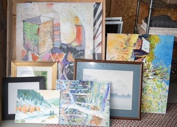 Large Lot Of Assorted Art With Wood Storage Crate