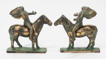 Antique Brass Indian On War Horse Bookends