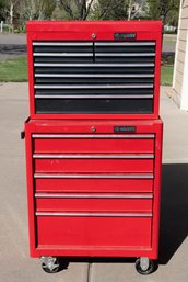 Husky Two Piece Stack On Top Rolling Toolbox With Miscellaneous Tools And Parts