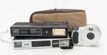 Minolta Autopay 460Tx Pocket Camera, Ansco Telephoto And Microtek Cameras