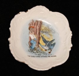 Antique German Hand Painted 'the Early Bird Catches The Worm' Small Plate