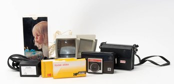 Lot Of Vintage Camera And Accessories Including Empty Minolta Auto Electroflash 32 Box