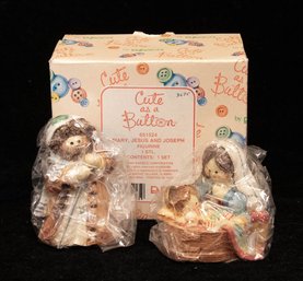 1984 Enesco Cute As A Button Holy Family Figurine Set New In Package