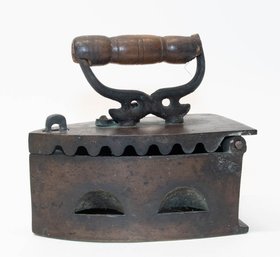 19th Century Indonesian Coal Iron With Wood Handle