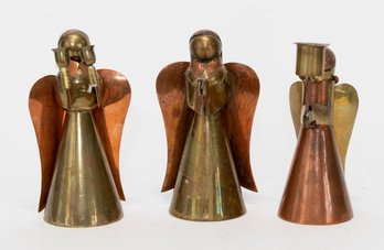 6' Copper And Brass Angel Candle Holders (3)