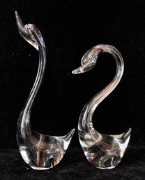 Clear Art Glass Swans