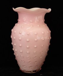 1960s Fenton Pink Case Hobnail Ruffled Petal Vase