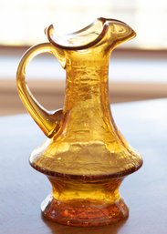 Hand Blown Amber Crackle Glass Small Cruet Pitcher