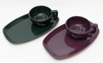 Frankoma Pottery Forest Green And Eggplant Luncheon Sets