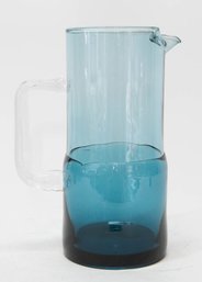 Pier 1 Hand Blown Clear Teal Blue Fused Bottom Pitcher