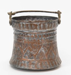 Small Indian Hammered Etched Copper Brazier Pot