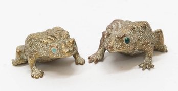2' Vintage Gilt Metal Toad Figurines