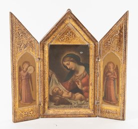 1960s Virgin Mary Florentine Triptych Home Alter