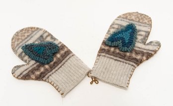 Hooked Rug And Wool Fleece Mittens