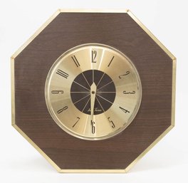 1970s Seth Thomas Brass Trim Hexagon Wall Clock (missing A Hand)
