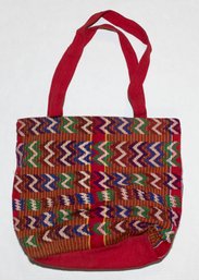 Red Hand Woven Moroccan Design Tote Bag