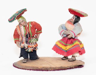 Vintage Peruvian Thread Folk Art Man And Woman Dolls