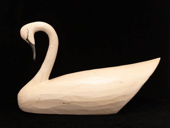 Large Americana Hand Carved White Wooden Swan
