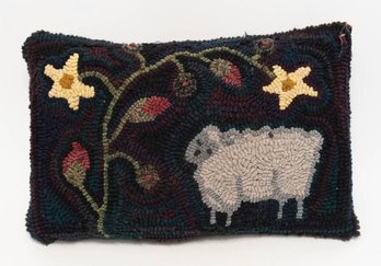 Americana Hooked Rug Sheep Pillow