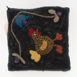 Americana Hooked Rug Funky Chicken Throw Pillow